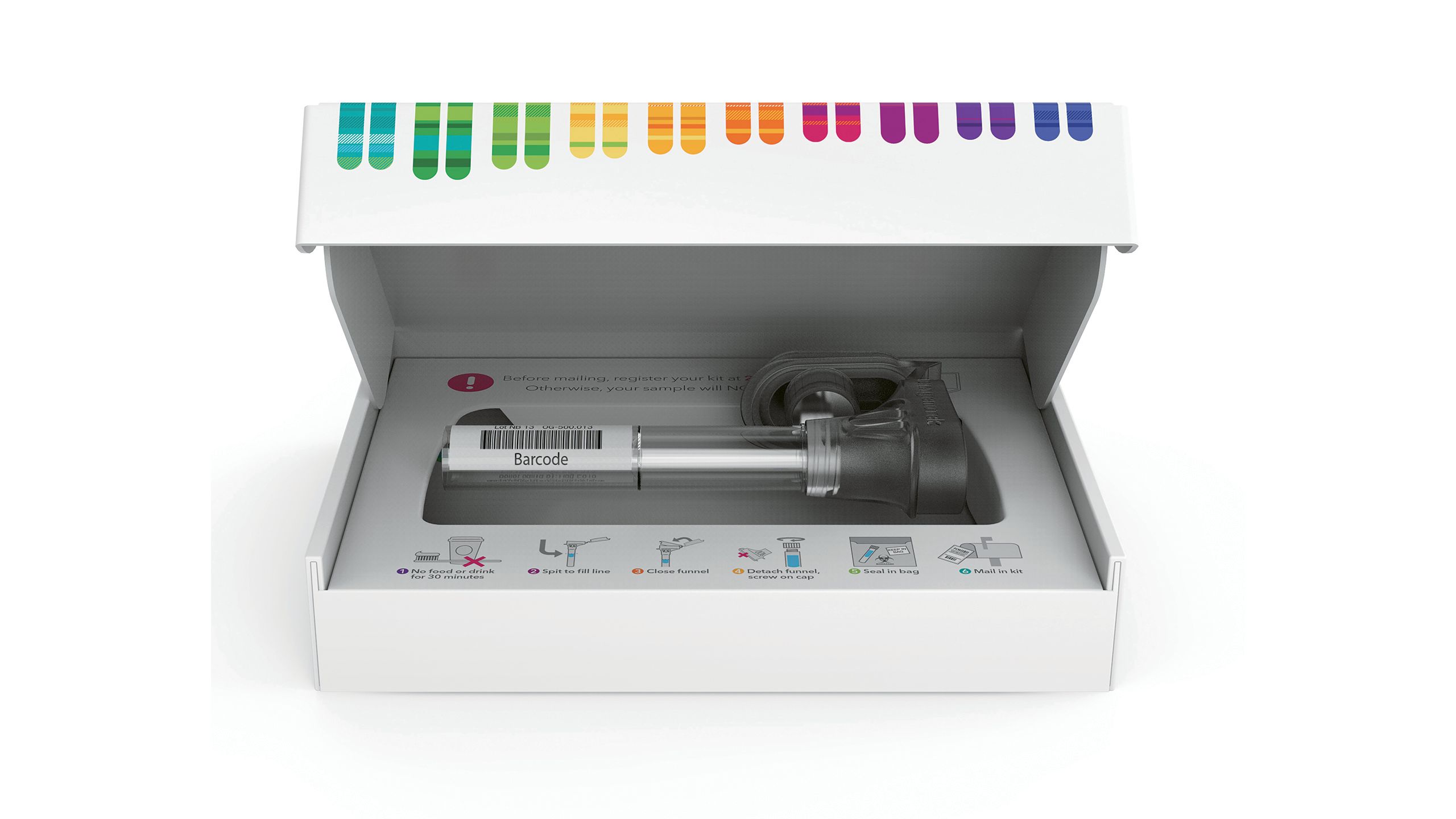 A DNA kit from 23andMe, which creates ancestry composition reports based on genetic similarities to 31 reference populations worldwide.