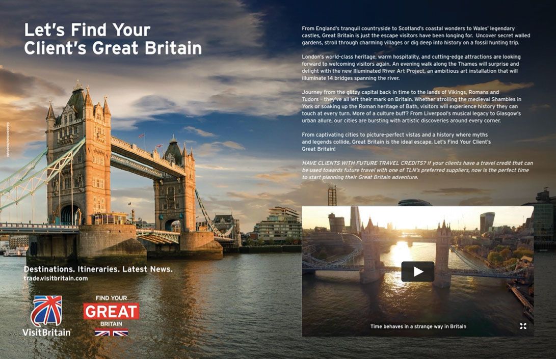 Internova said marketing campaigns from supplier and destination partners — like this one, a B2B ad from Visit Great Britain — remained active during the pandemic. (Courtesy of Internova Travel Group)