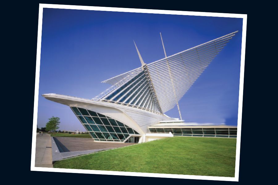 The Calatrava building at the Milwaukee Art Museum with its brise soleil extended.