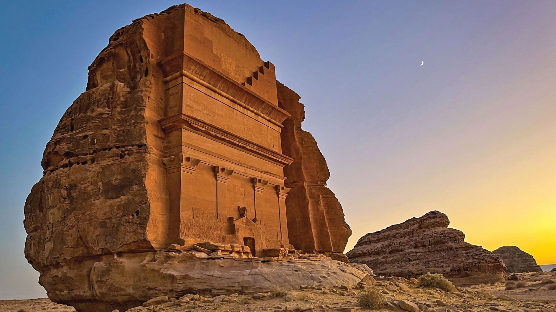 A Nabataean tomb that is part of AlUla, an open-air archaeological, cultural and touristic complex. (Photo by Joshua Bush)