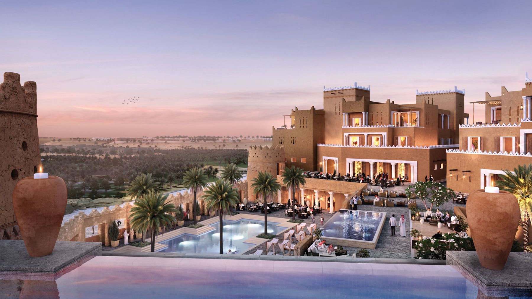 A rendering of hotels in the Diriyah Gate Development Authority zone, a $50 billion development on the northwestern edge of Riyadh. (Courtesy of Diriyah Gate Development Authority)