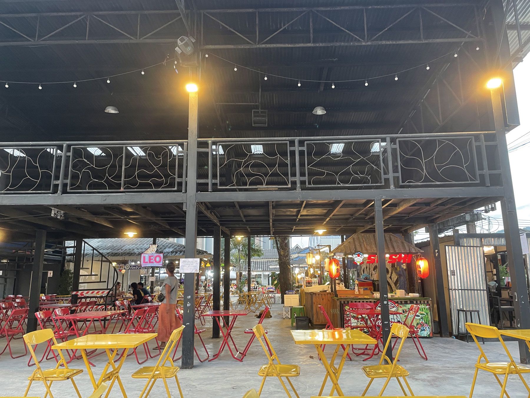 The food court at the Ao Nang Nightmarket is quiet without the usual hum of tourists. (Photo by Meagan Drillinger)