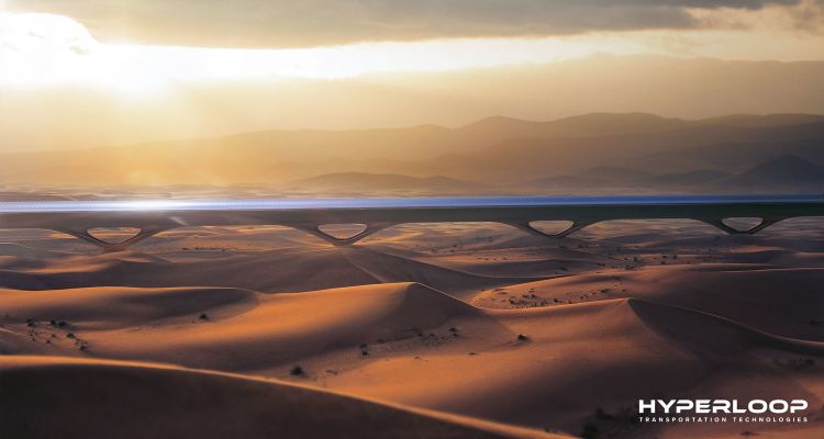A rendering of a HyperloopTT tube crossing a desert. (Courtesy of Hyperloop Transportation Technologies)
