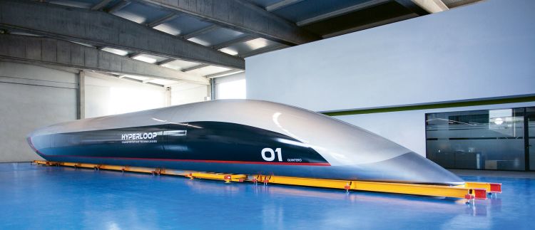 The full-scale hyperloop pod that HyperloopTT will use in the test tube it is building in Toulouse, France, which the company expects to be operational in the spring. (Courtesy of Hyperloop Transportation Technologies)