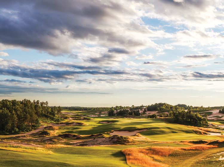The view from the 10th hole at the Mammoth Dunes course at Sand Valley is expansive and beautiful. (Photo by Ryan Farrow)