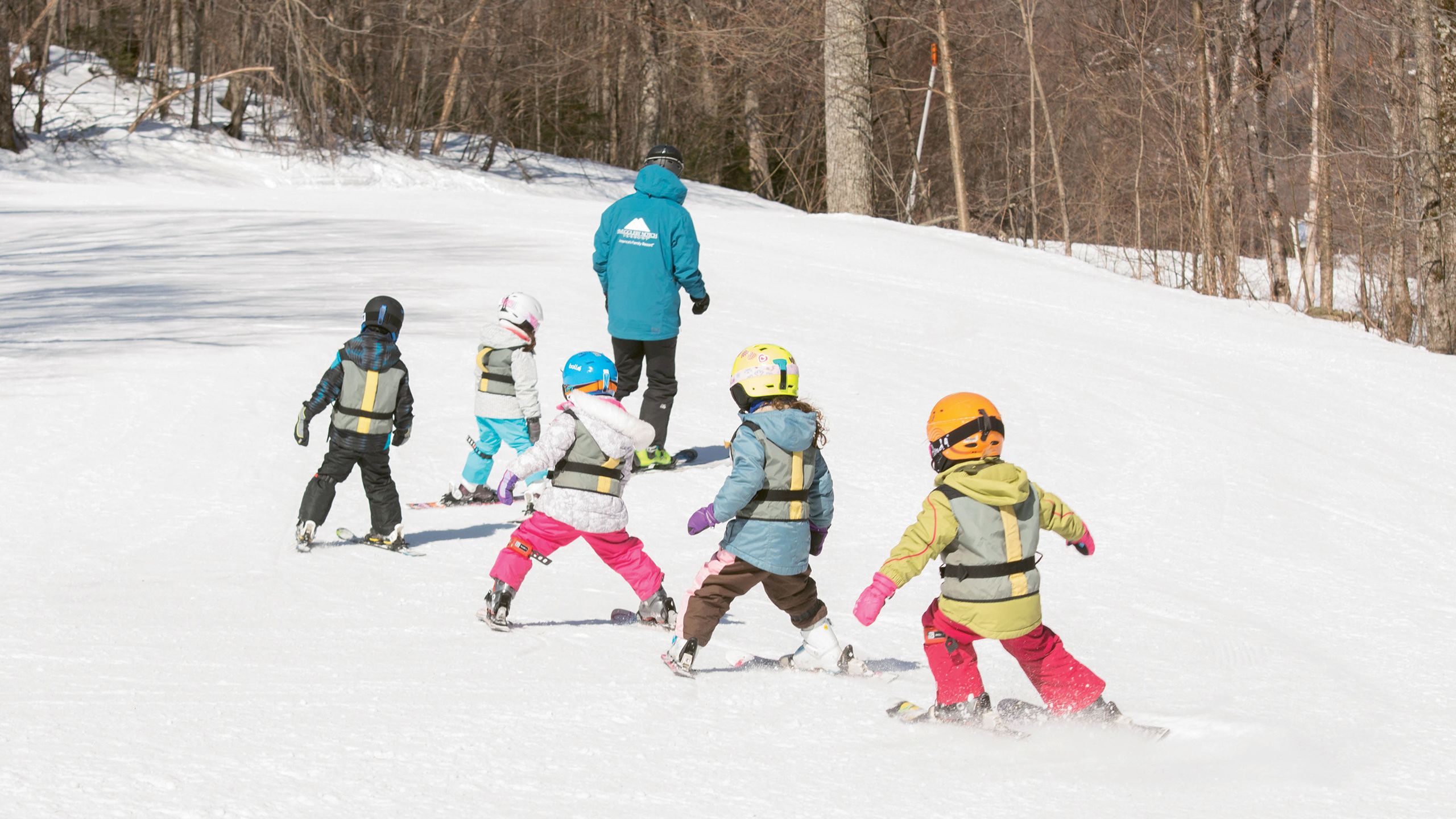 Children follow the leader at Smugglers’ Notch Resort in Vermont, which focuses its messaging on the family market and backs it up with family-friendly programming. Photo courtesy of Smugglers’ Notch Resort