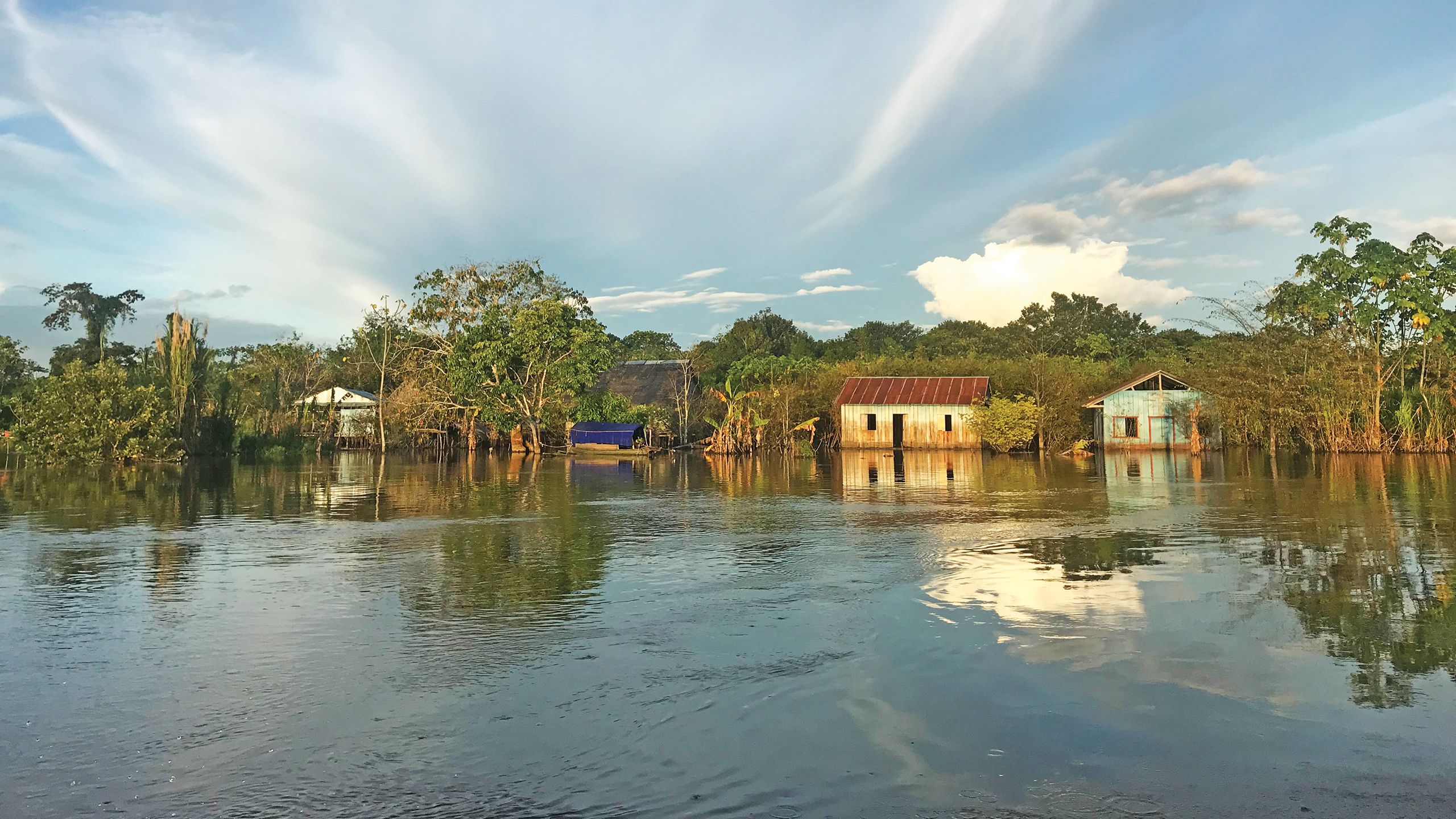 A village along the Amazon River in Peru.
