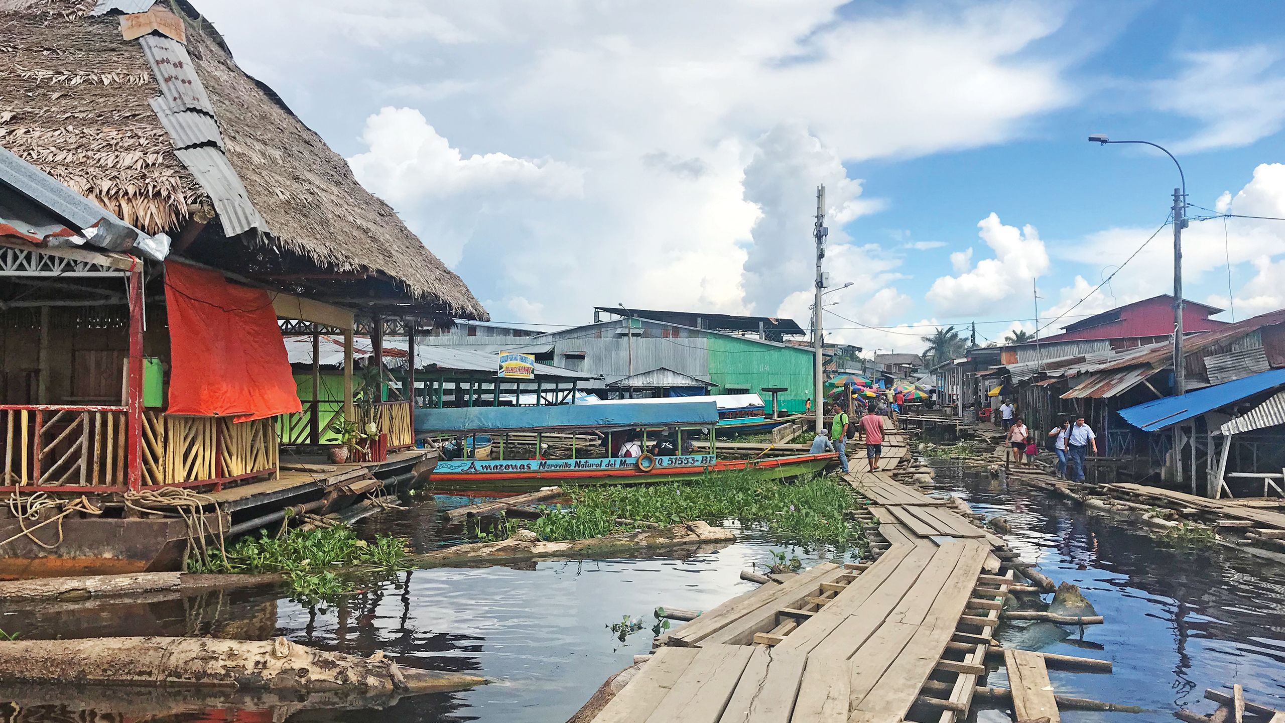 Homes on the Amazon River in Iquitos, the largest city in the world that cannot be reached by road — it is accessible only by river and air. 