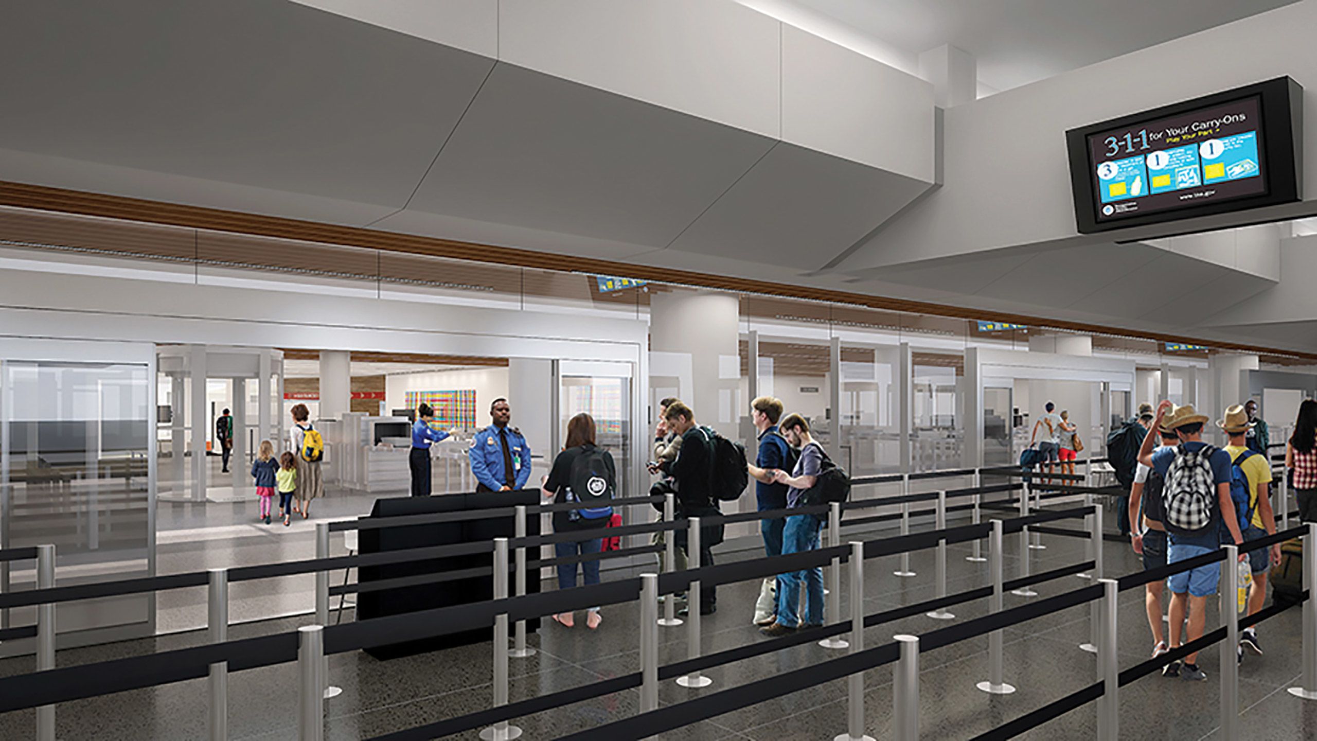 A rendering of the planned checkpoint area at San Francisco Airport’s international terminal. 