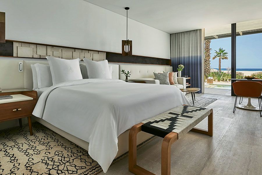 A guestroom at the Four Seasons Costa Palma, part of the Costa Palmas Community Masterplan, a luxury community on Los Cabos’ underdeveloped East Cape with a beach club, a marina, a yacht club, a golf club and residences.
