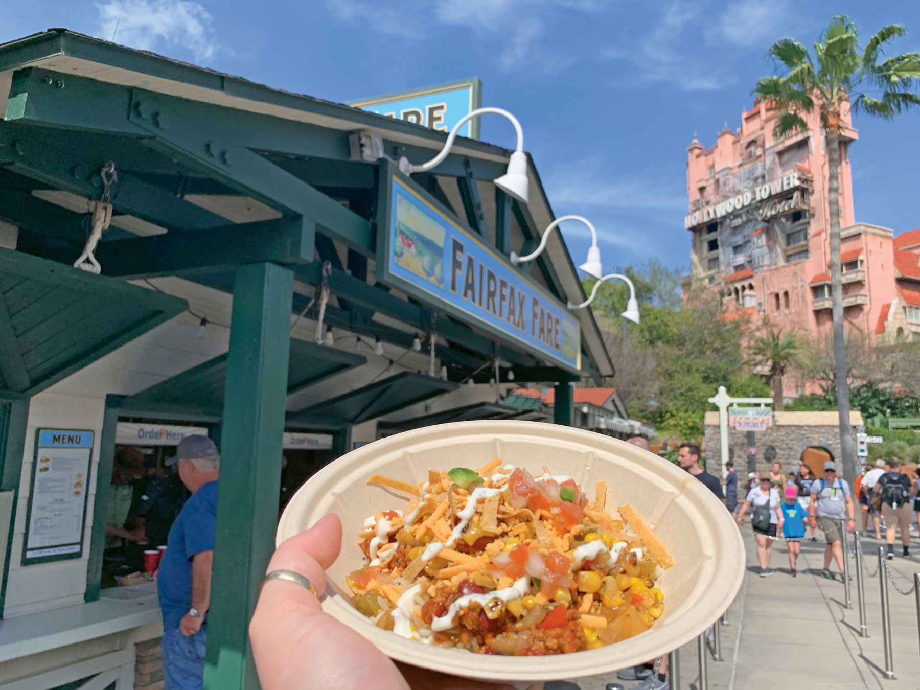 The southwest bowl, a vegan option at Fairfax Fare in Disney’s Hollywood Studios. It isn’t currently on the menu, but another plant-based option is available: Chicago-style “hot dog” salad, featuring plant-based bratwurst and a variety of veggies tossed with celery seed brioche croutons and relish vinaigrette. (TW photo by Jamie Biesiada)