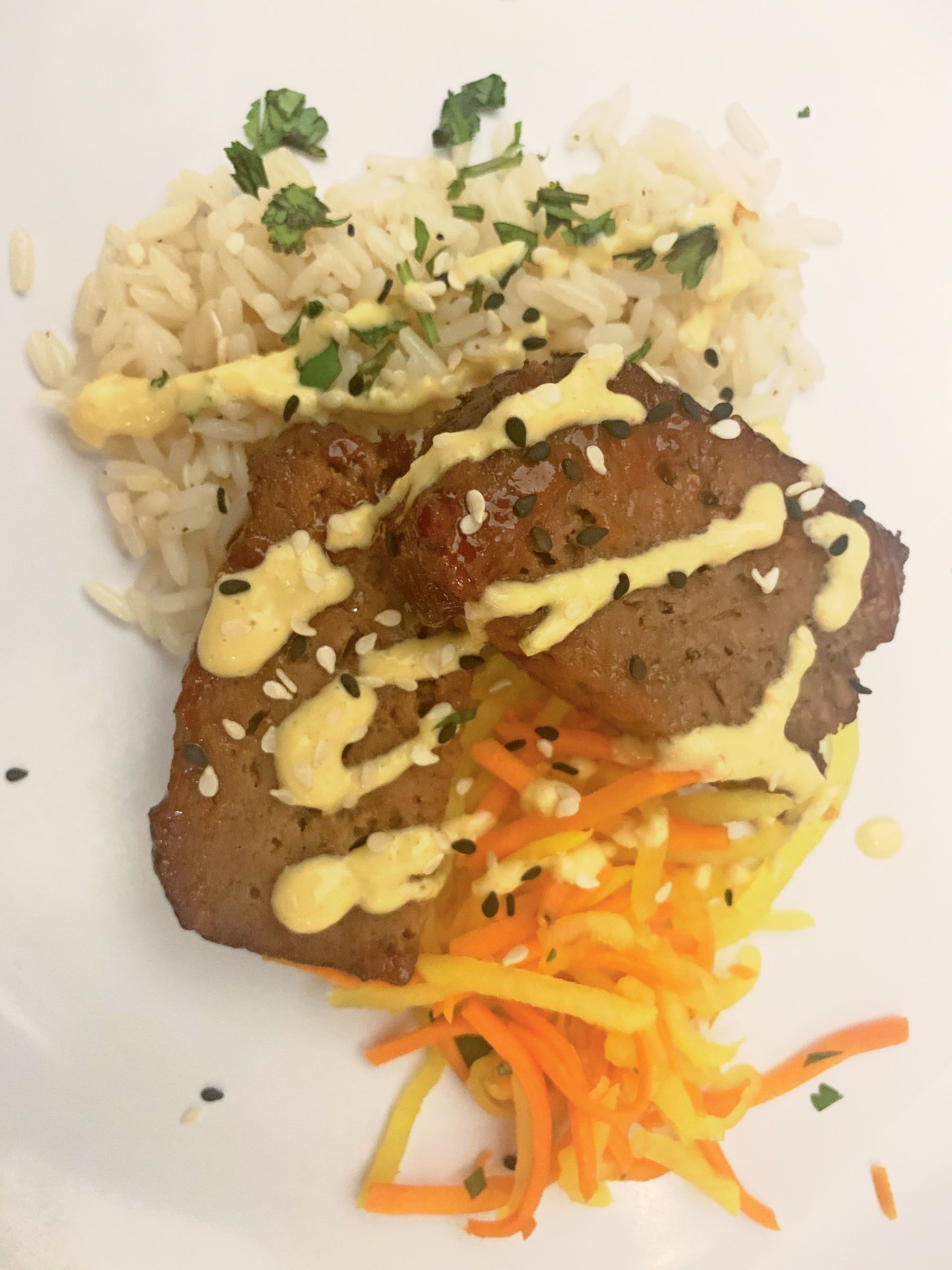 Another plant-based option from the 2021 Taste of Epcot International Flower and Garden Festival: Boneless Impossible Korean short rib with cilantro-lime rice, danmuji slaw and kimchee mayonnaise. (TW photo by Jamie Biesiada)
