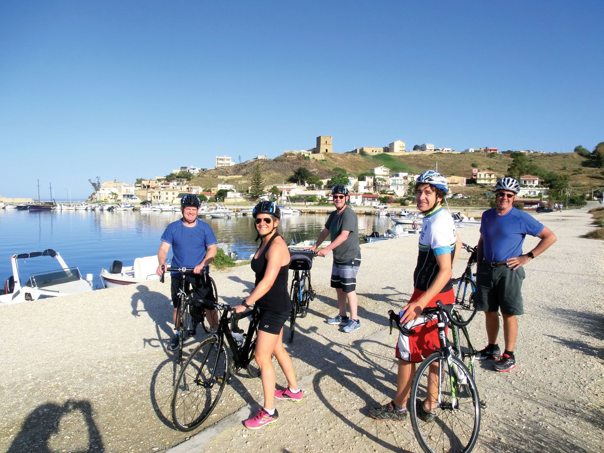 La Morra owners Josh and Jen Ziskin, first and second from left, on a DuVine culinary cycling tour of Sicily.