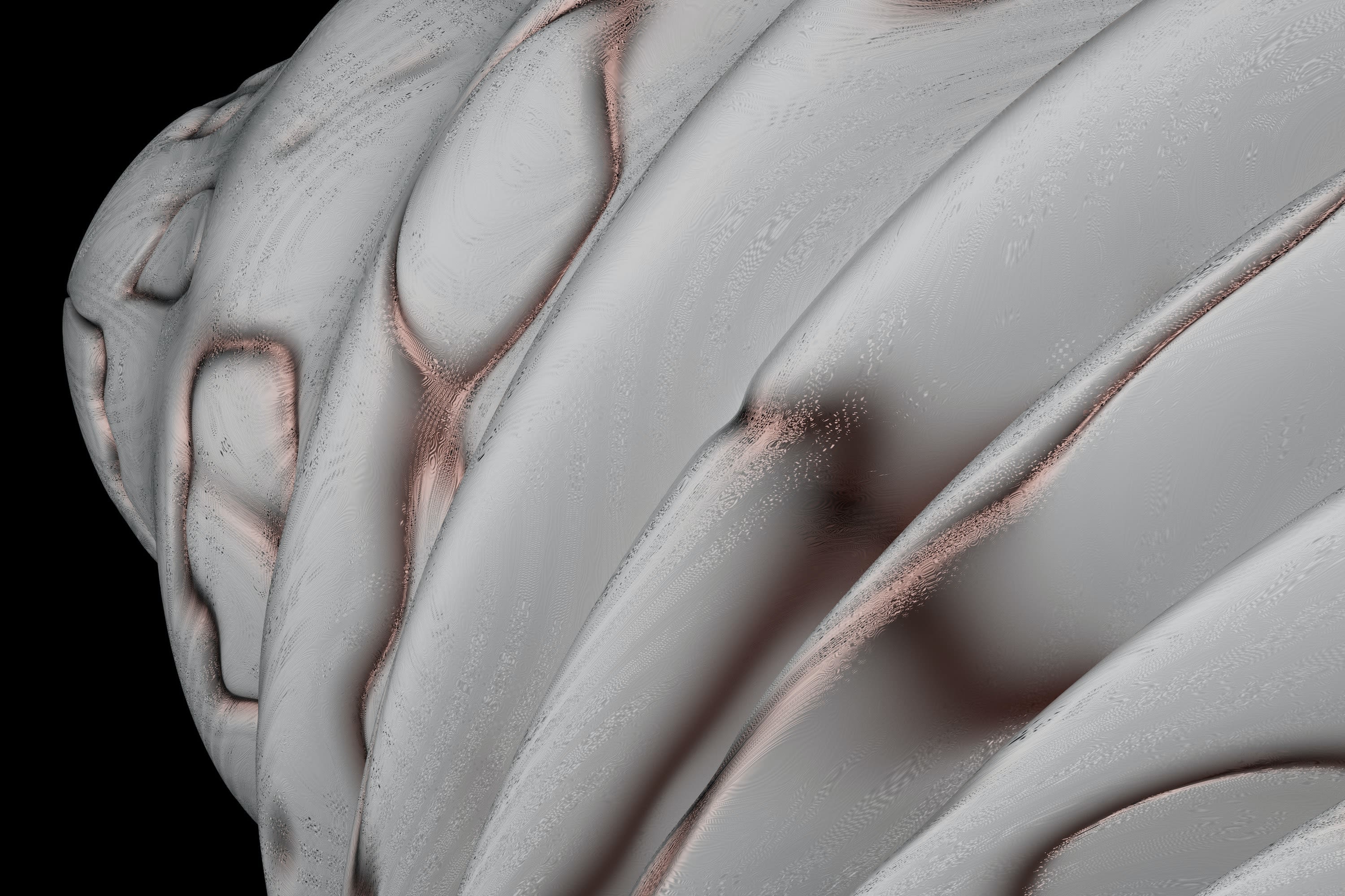 a close up of a white object with a black background