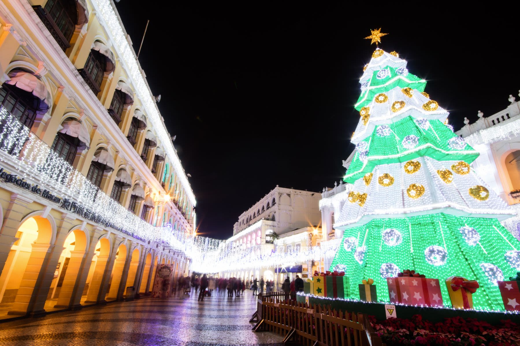 With festive lights and decorations adorning the historical architecture, Macau feels just like a European city at Christmastime.