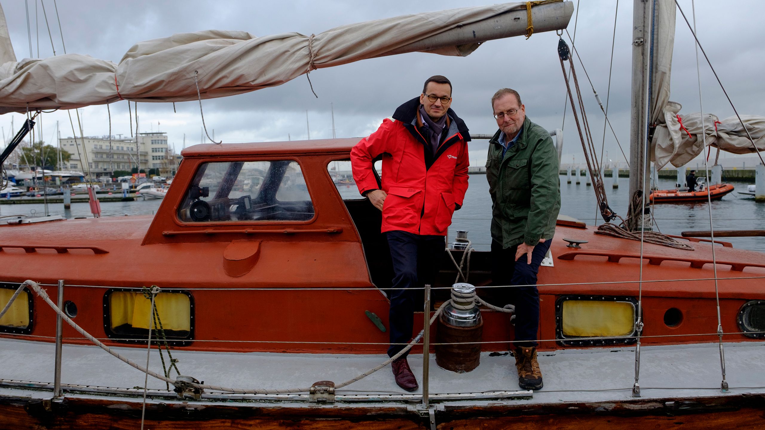 Morawiecki and Greenberg aboard the Legia in the port of Gdynia. The boat was used by Ryszard Kuklinski, a Polish colonel and Cold War spy, to deliver documents to NATO intelligence officers. Photo by Karen Ballard