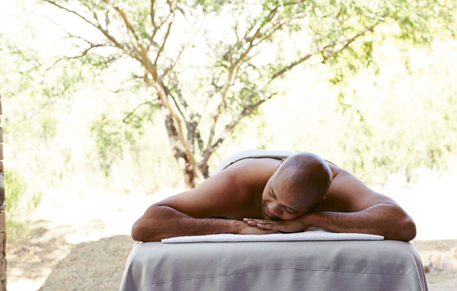 A male client ready for a massage at one of Hyatt’s Miraval properties. As recently as 2013, around 80% of male spagoers made a massage their treatment of choice, according to the International Spa Association.