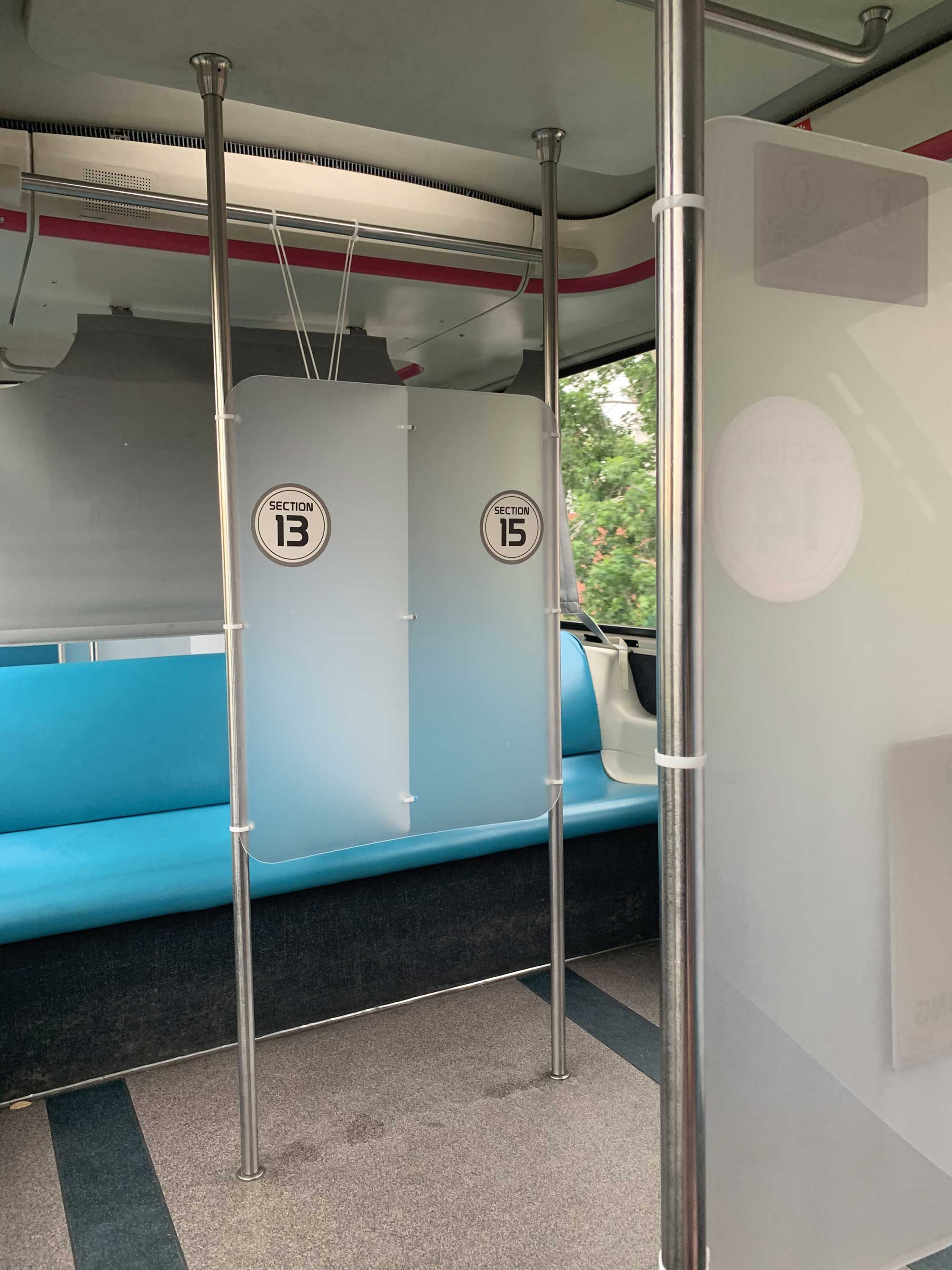 Transportation and many attraction ride vehicles have barriers in place to keep parties separated. (TW photos by Jamie Biesiada)