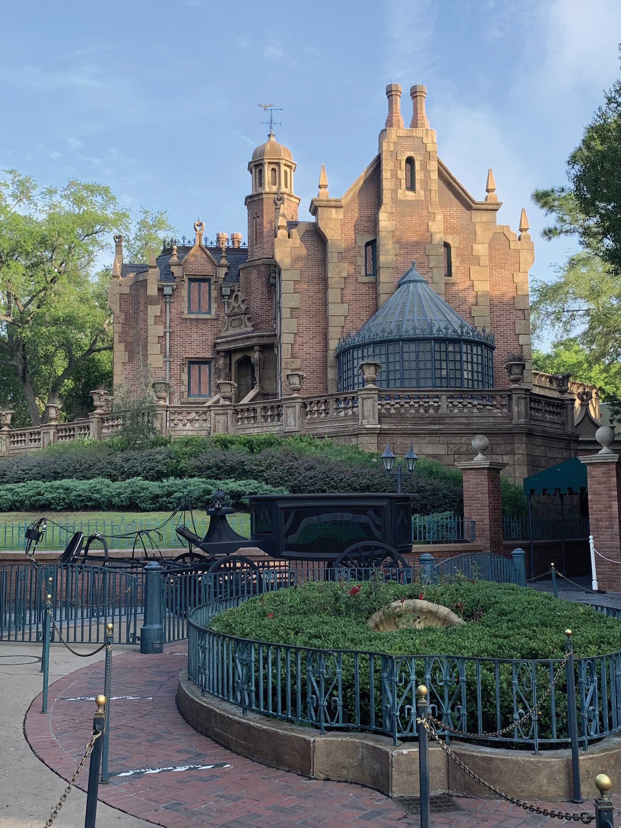 All attractions have social distancing ground markers, seen here outside the Haunted Mansion in the Magic Kingdom. (TW photo by Jamie Biesiada)