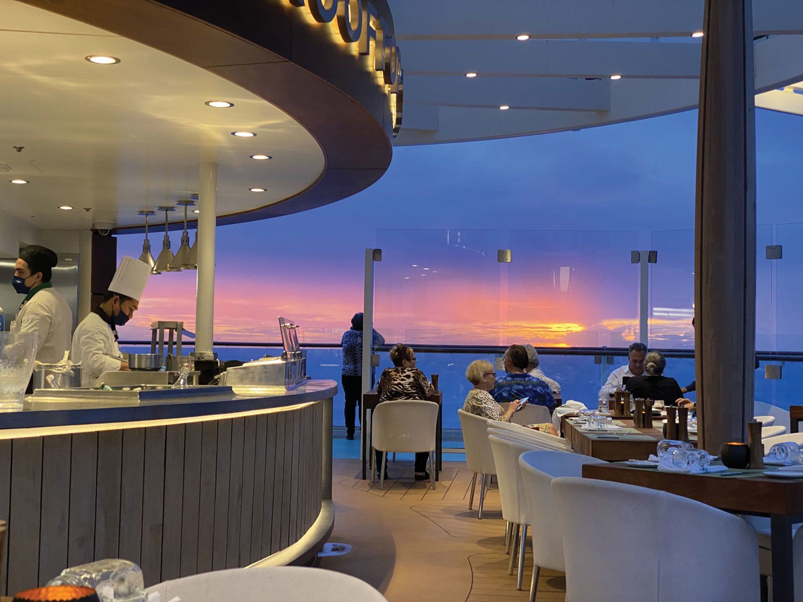 Sunset dinner at the Rooftop Garden on the Celebrity Edge’s June 26 sailing out of Port Everglades, Fla. (TW photo by Johanna Jainchill)