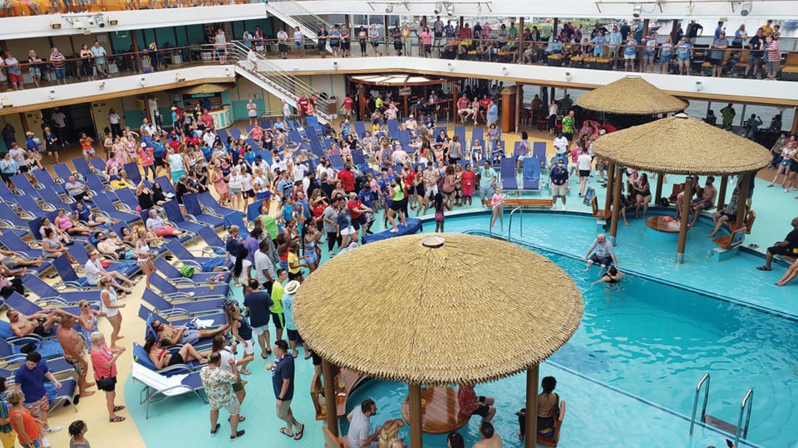 The pool deck on the Vista was as crowded as ever but packed mostly with adults instead of children. (Photos by Sharon Asmus)