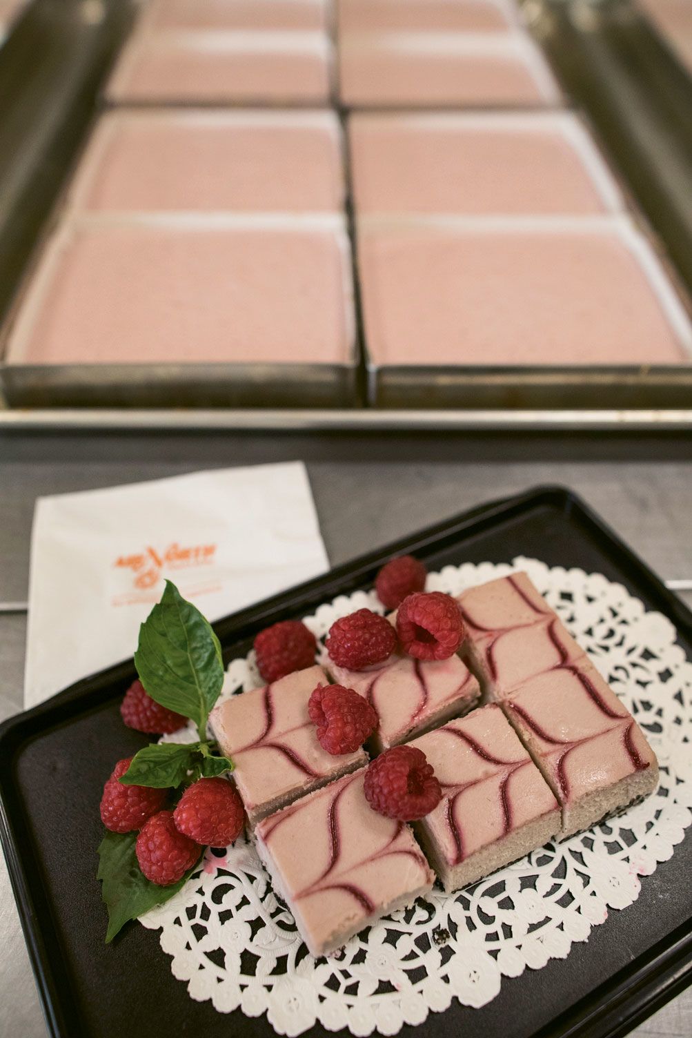 Raspberry cheesecake is among the popular items offered by the airline’s Flight Kitchen. (Photo by Bicycle Ride Productions)