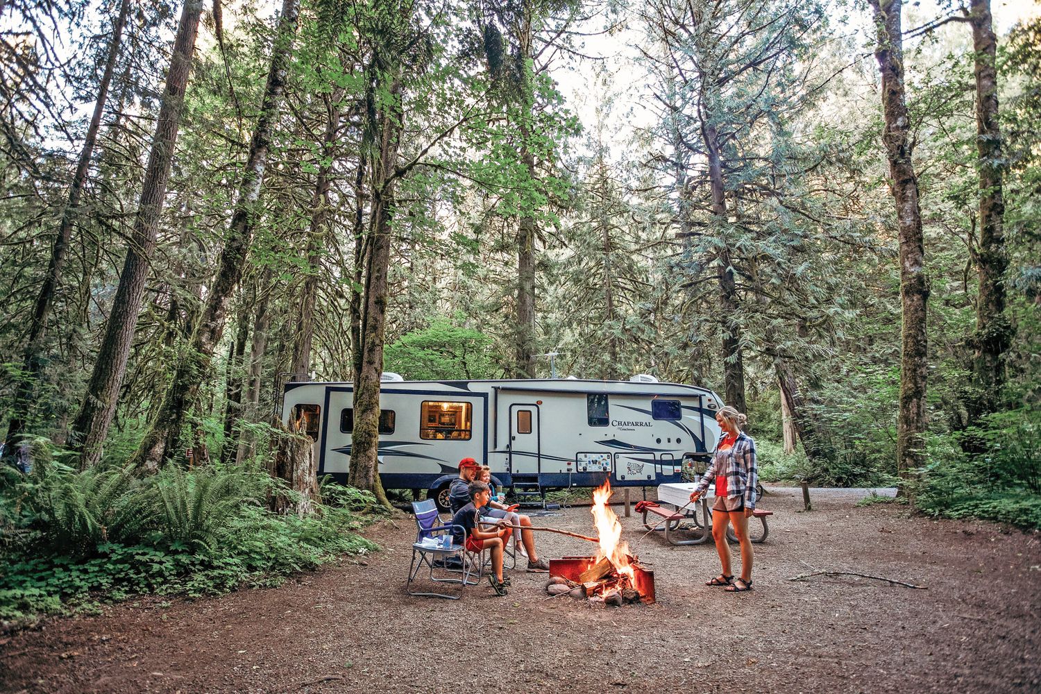 A family enjoying the great outdoors with a recreational vehicle rented from peer-to-peer marketplace RVshare. (Courtesy of RVshare)