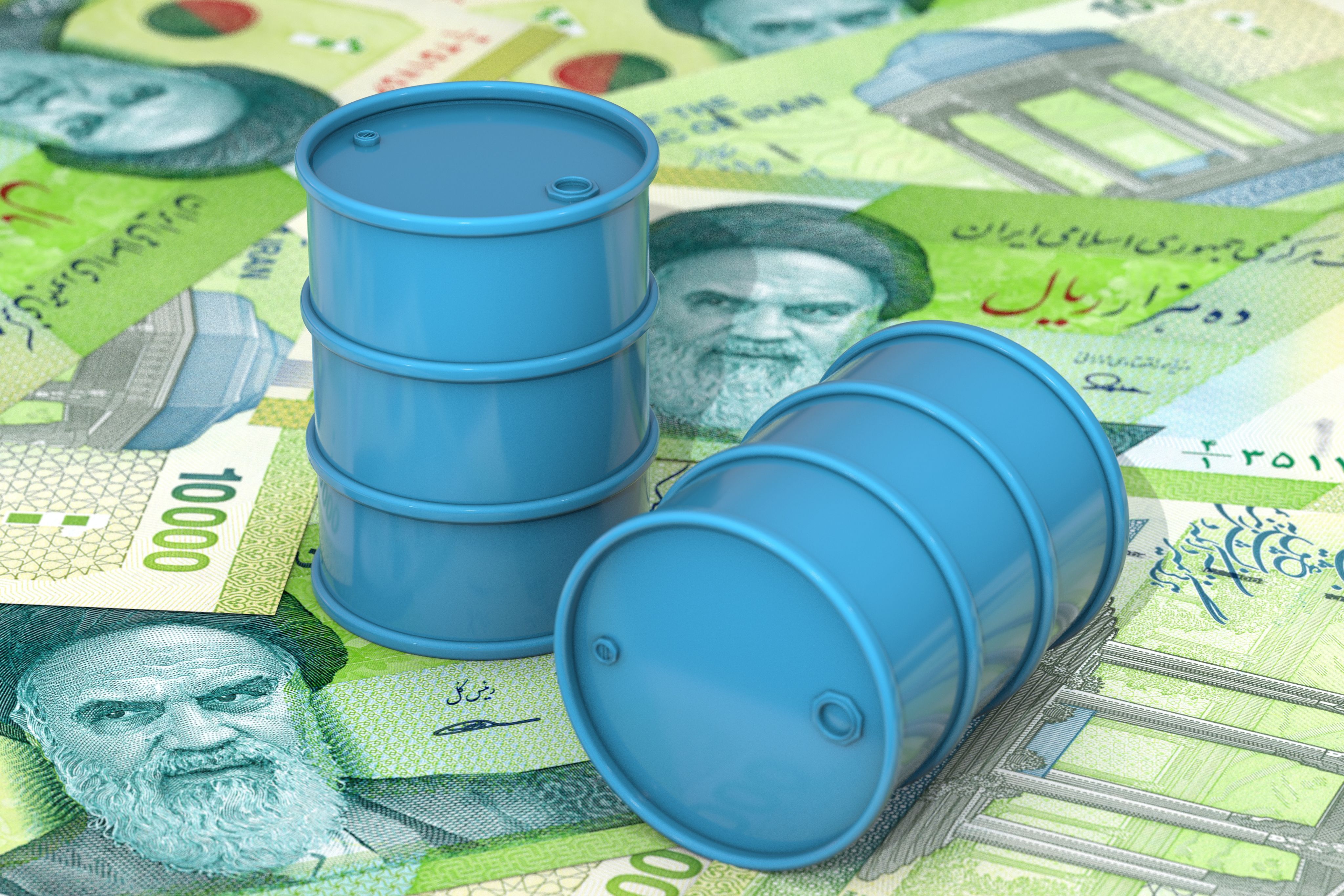 Oil barrels on Iranian money
