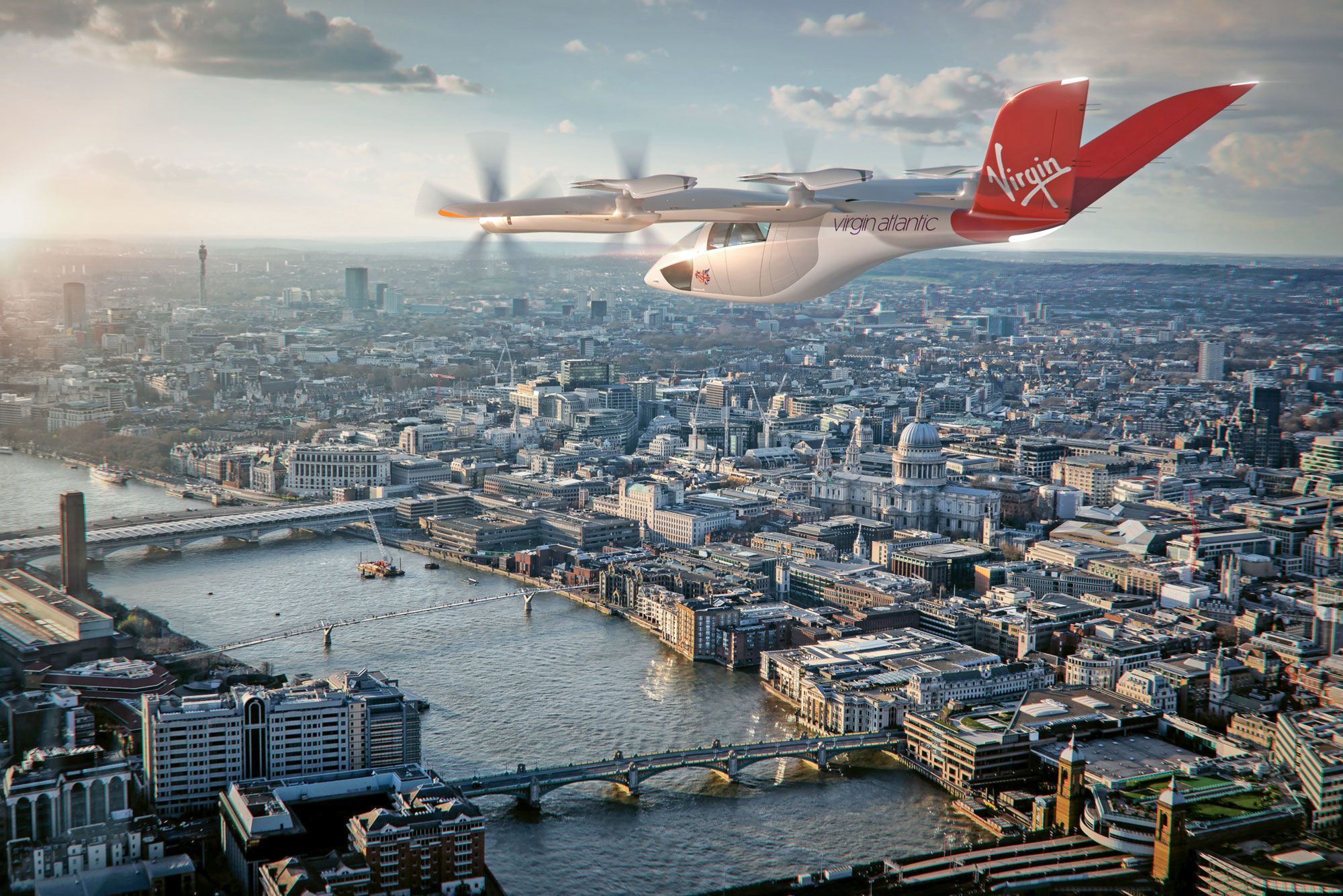 Virgin Atlantic imagines a short-haul eVTOL network connecting U.K. cities with airports. (Courtesy of Virgin Atlantic)
