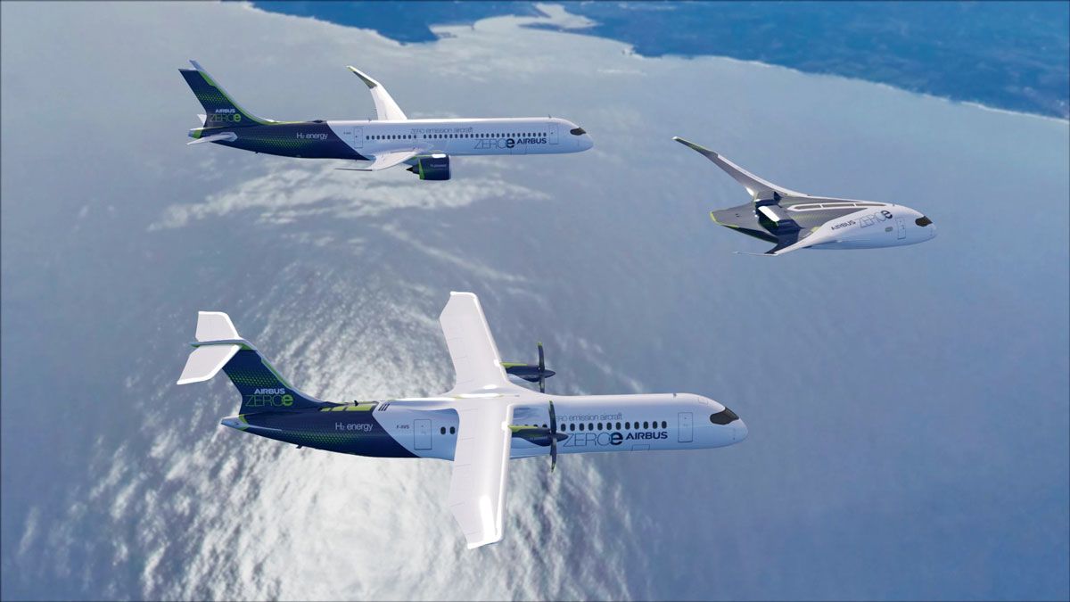 Airbus has revealed three concepts for hydrogen-powered planes. The aircraft would produce zero emissions. (Courtesy of Airbus)