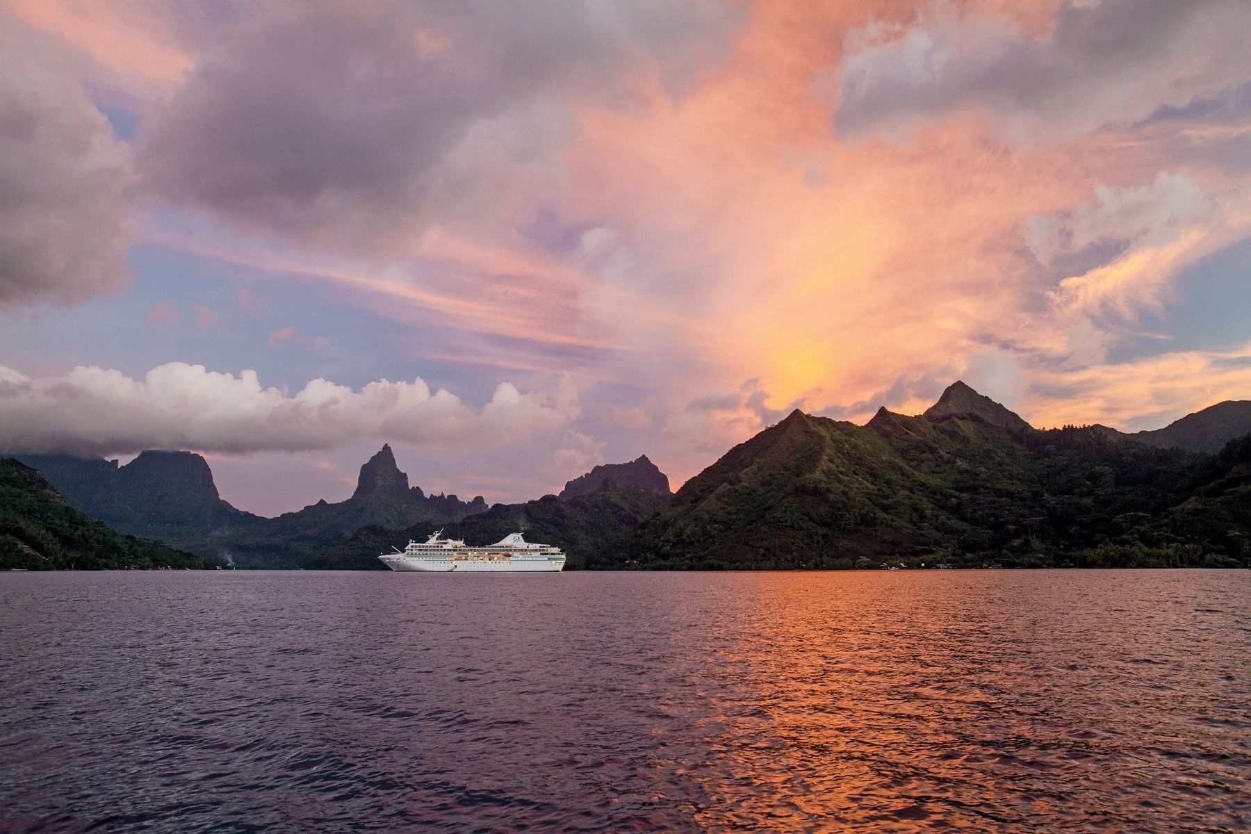The Paul Gauguin in the waters off Moorea. (Courtesy of Paul Gauguin)