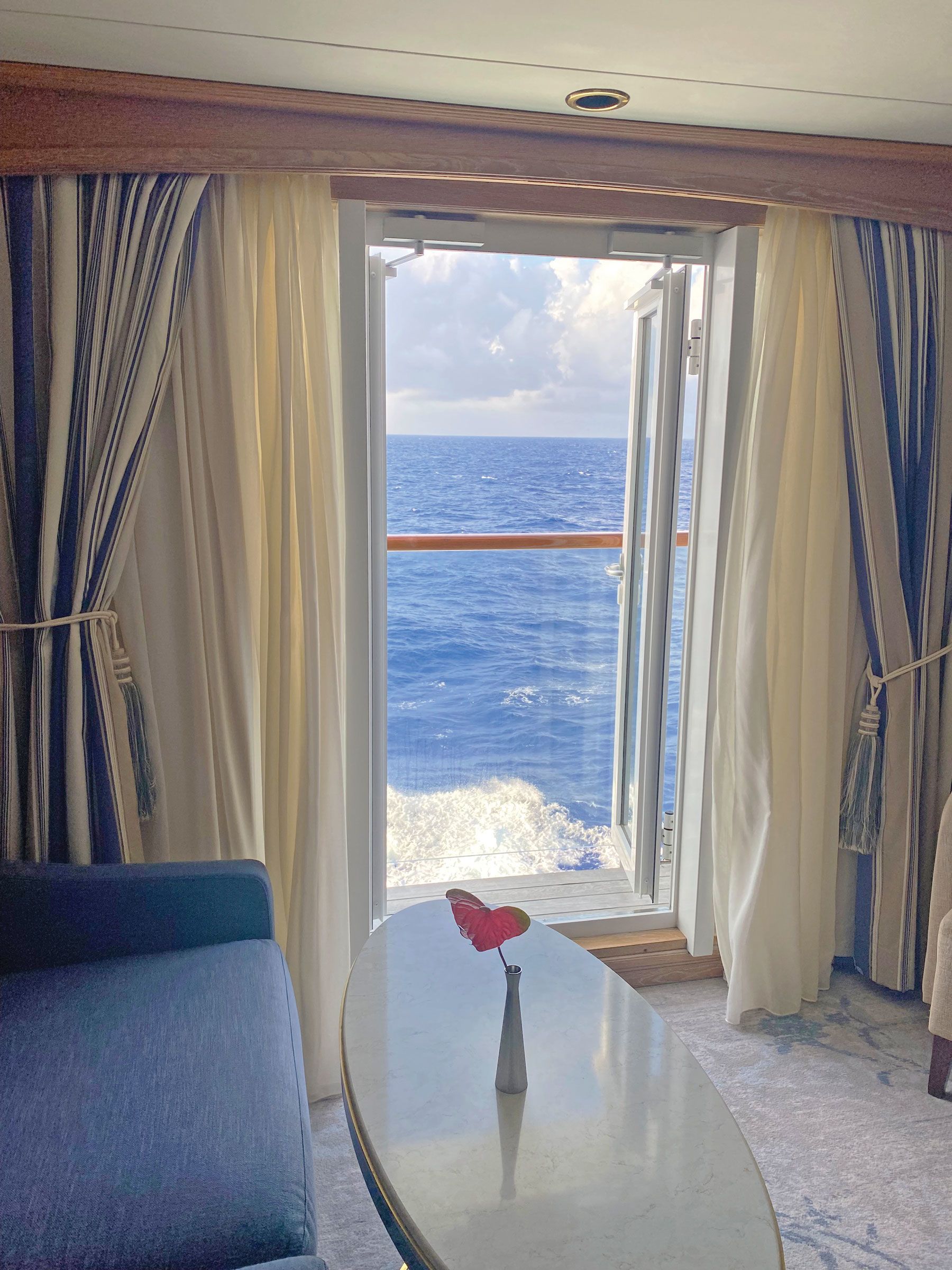 The view from a stateroom on Windstar’s Star Breeze as it sails to the island of Tahiti. (TW photo by Andrea Zelinski)