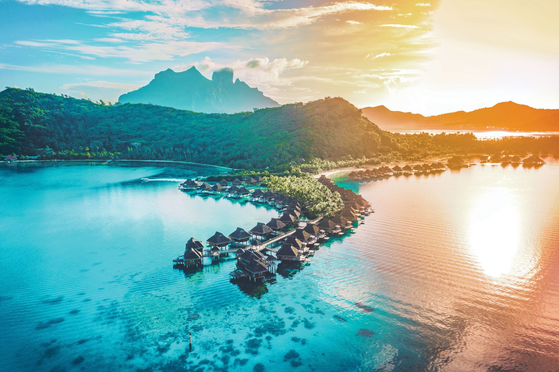 Overwater bungalows at the Conrad Bora Bora Nui.&nbsp;(Photo by Maridav/Shutterstock.com)