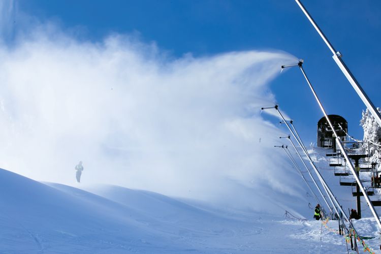 Snowmaking in action at Powdr’s Killington Mountain Resort in Vermont, which touts itself as having New England’s longest ski season.