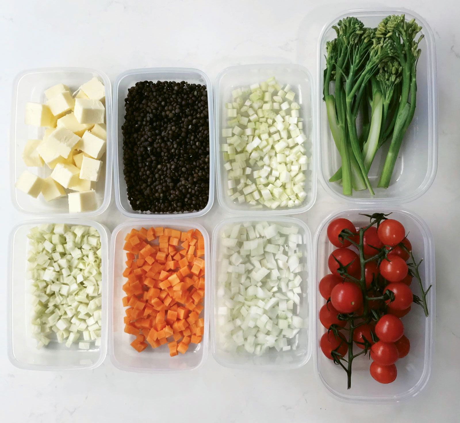 Prepped vegetables for a Singapore Airlines recipe of braised black beluga lentils. (Courtesy of Singapore Airlines)