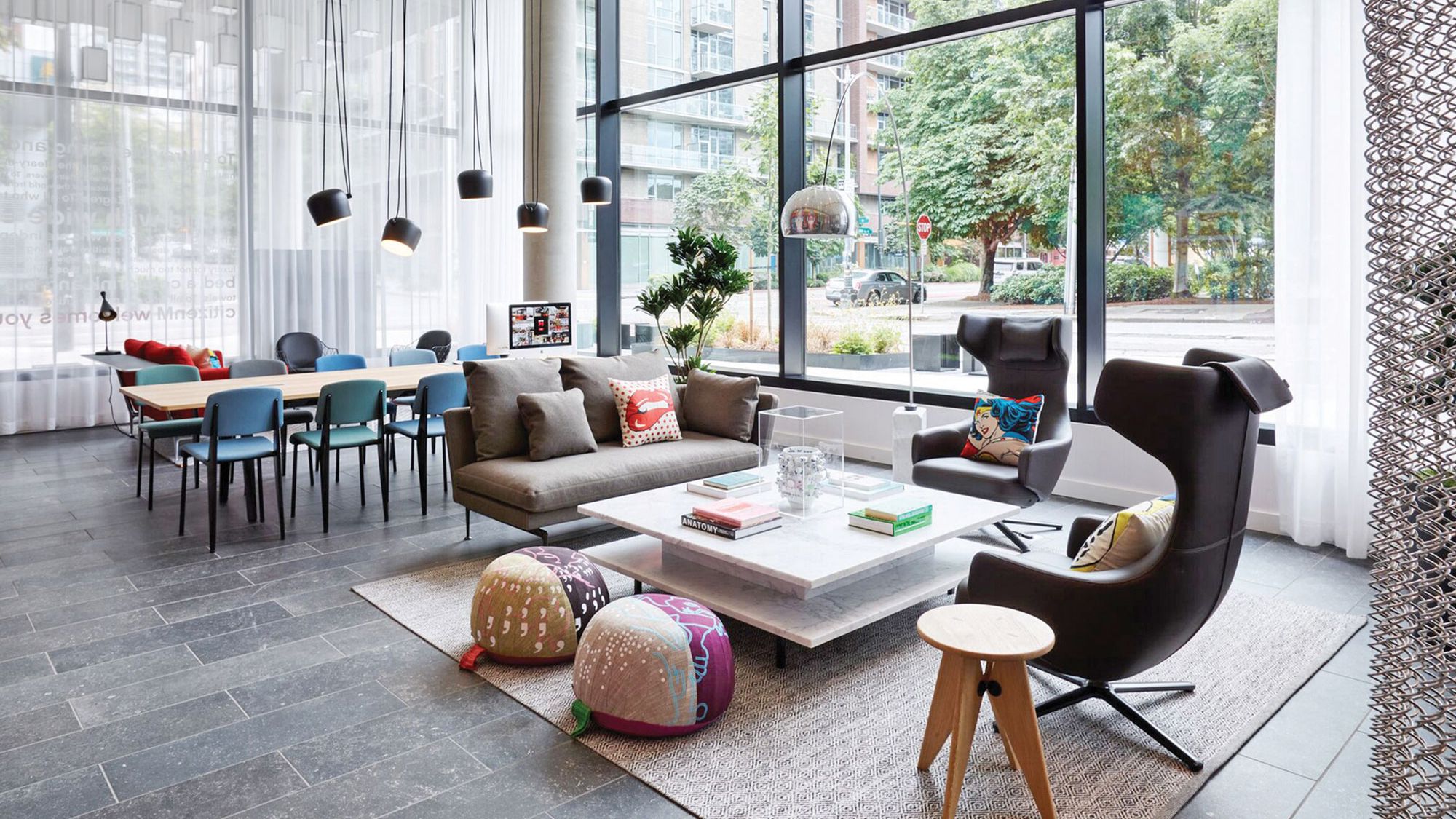 As the guest mix continues to shift, hotels are incorporating more multifunction spaces that can be used for business and leisure events, like this lounge at the CitizenM Seattle South Lake Union. (Photo by Richard Powers / Courtesy of Gensler Hospitality)