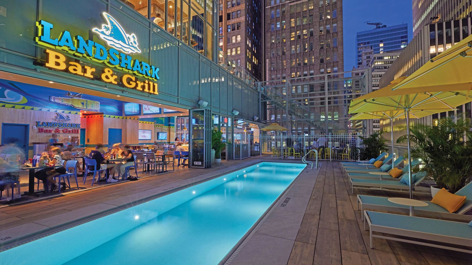 The Stonehill Taylor-designed Margaritaville Resort Times Square blends indoor and outdoor space. (Photo by Chris Snipes / Courtesy of Stonehill Taylor)