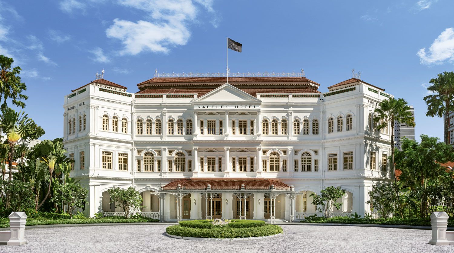 The recently renovated Raffles Singapore, one of many Singapore landmarks seen in the film.