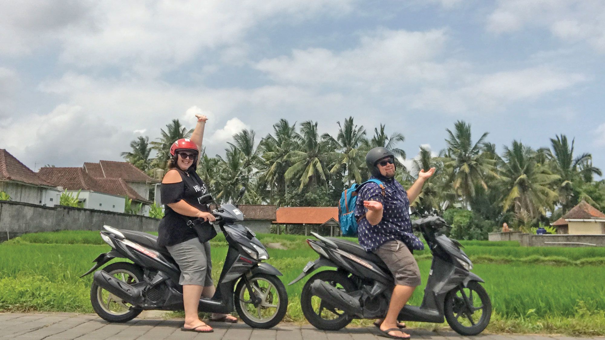 Above, Amanda Ervin and Jimmy Lierow riding scooters in Ubud, Bali. They started the YouTube channel Chubby and Away to encourage plus-size people to travel.