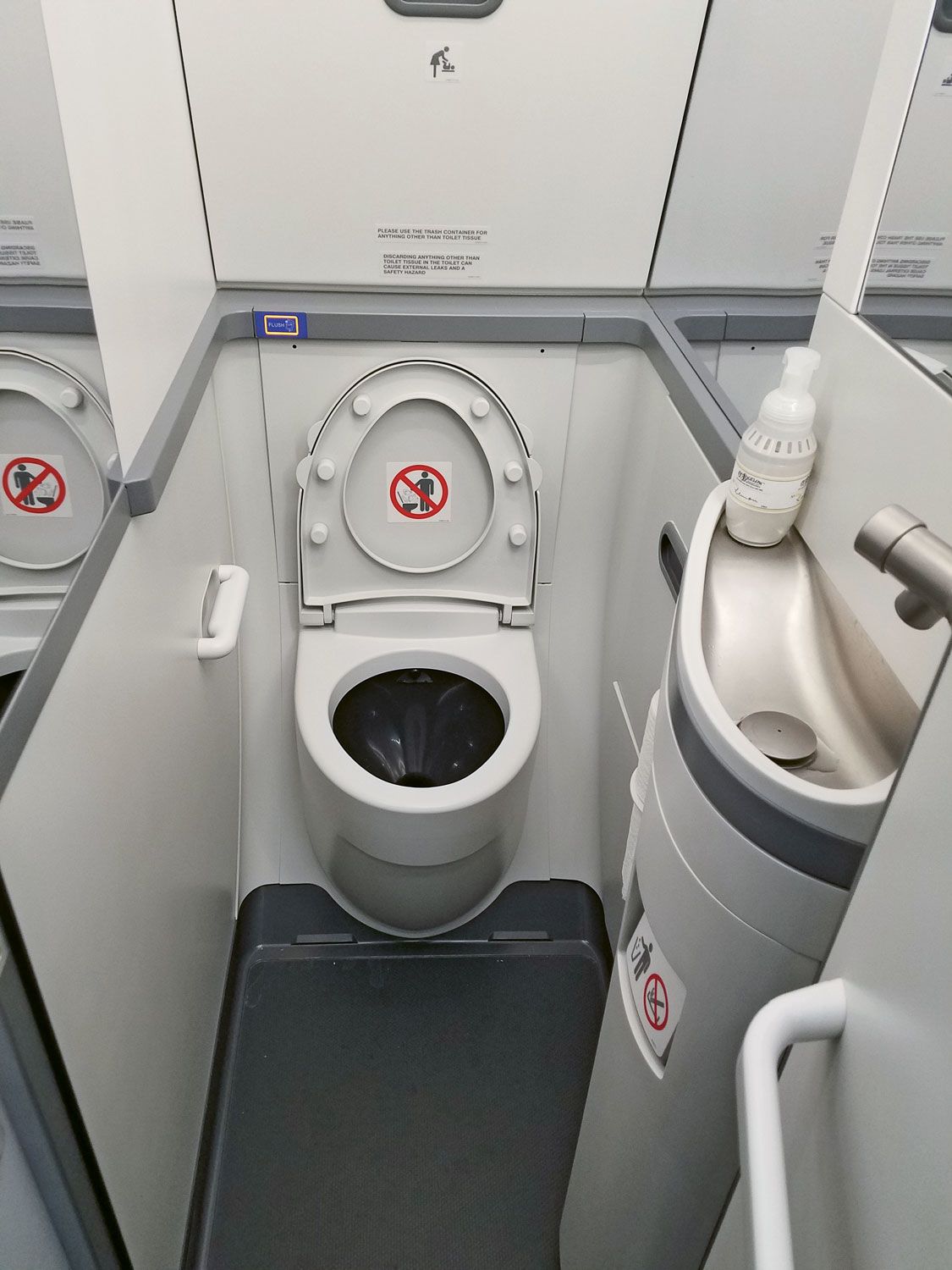 Shrinking airplane lavatories present a challenge for flyers of size. (Courtesy of Gary Leff, View from the Wing)