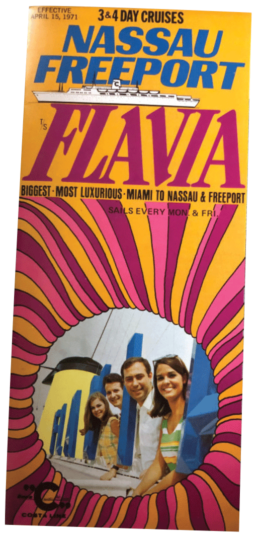 A brochure for Costa Cruises’ Flavia from 1971, when branding was all about the ships.