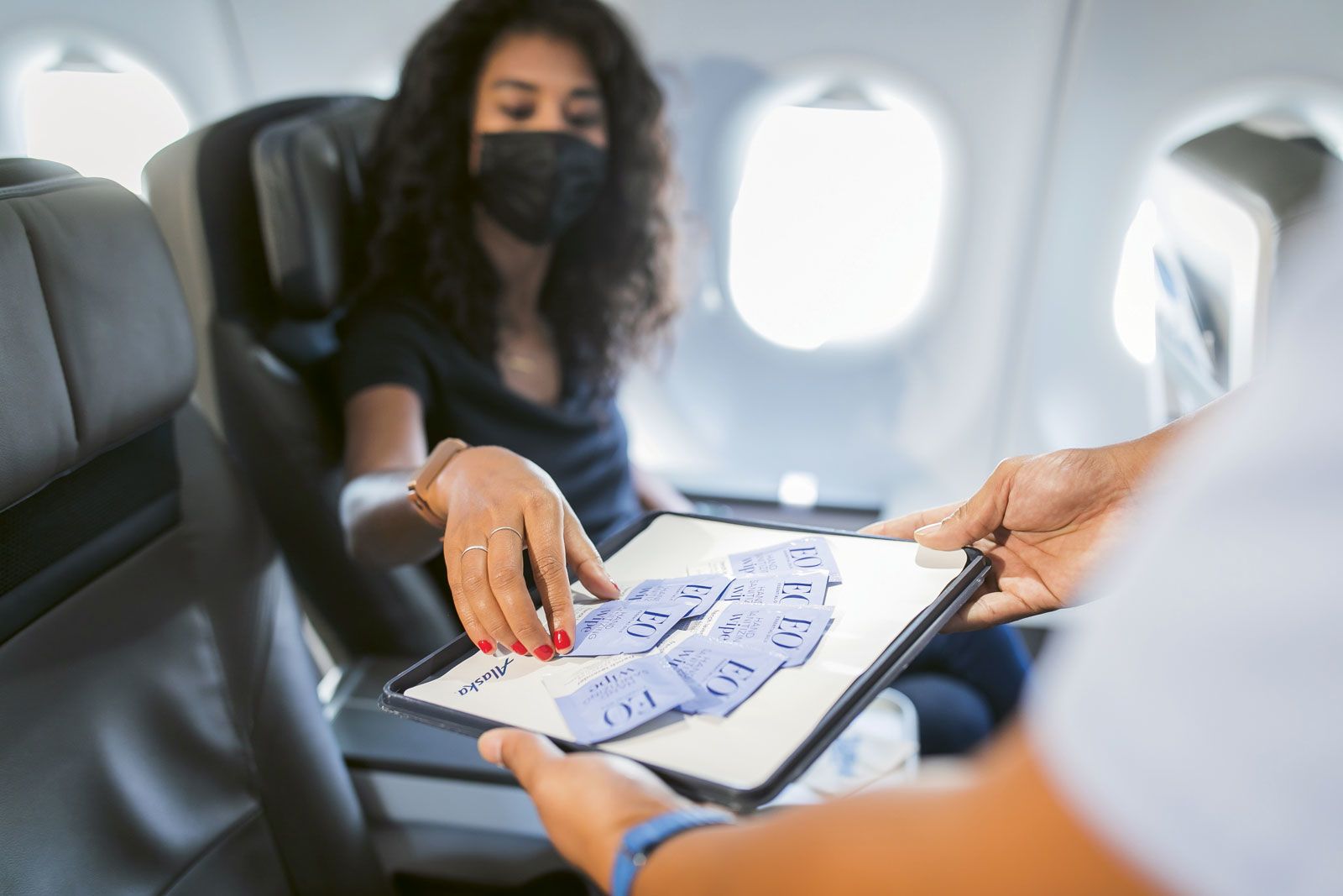 Alaska Airlines has partnered with EO Products to distribute lavender-scented sanitizing wipes to passengers. (Photo courtesy of EO products)