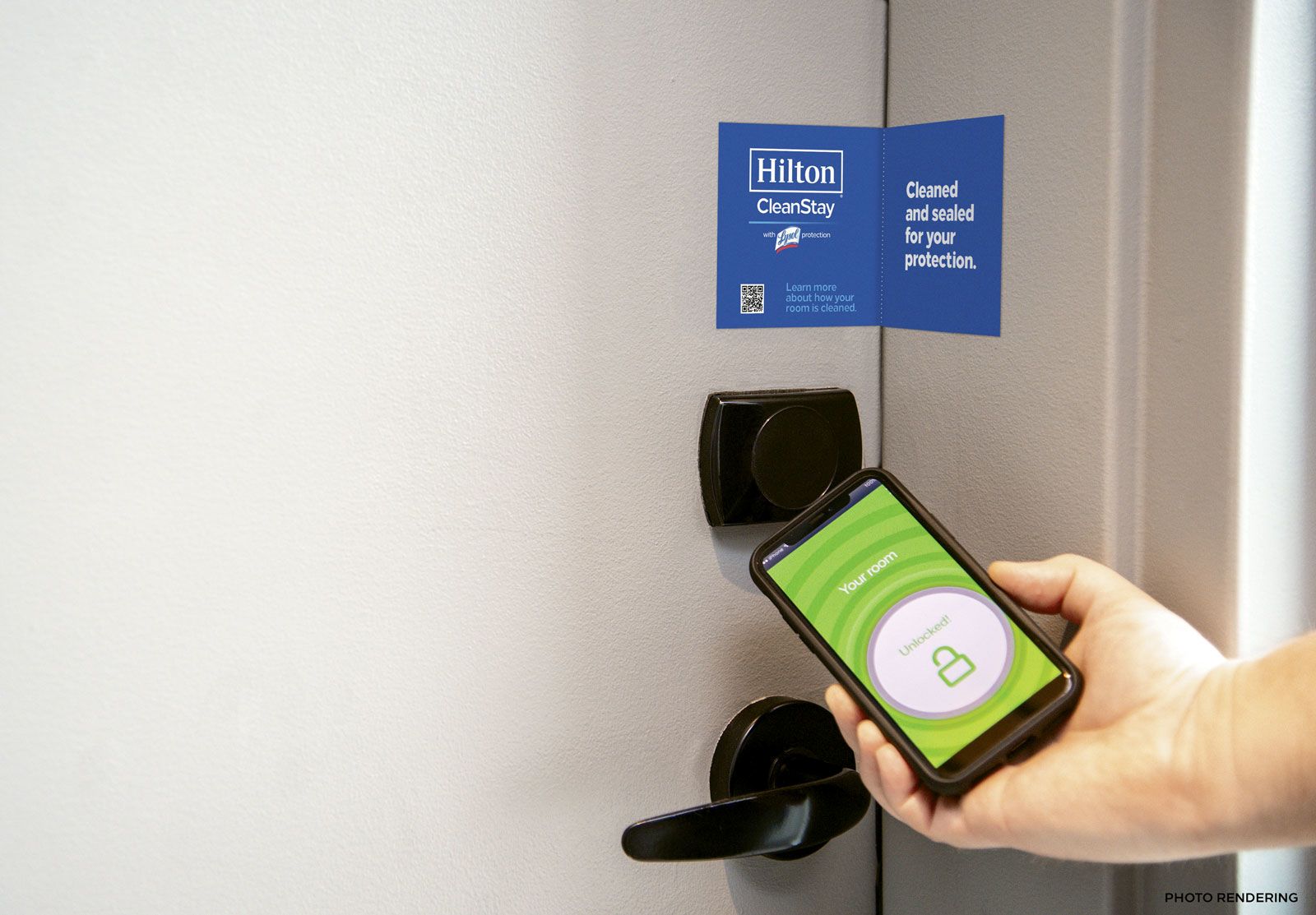 Room access via cellphone is a feature of Hilton’s CleanStay health safety program.