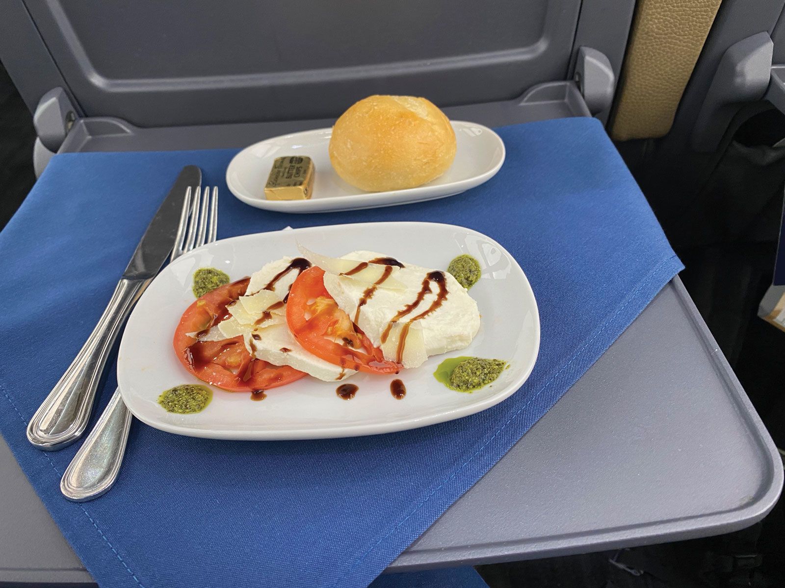Caprese salad served as part of full meal service, a highlight of a Rocky Mountaineer trip. (TW photo by Robert Silk)