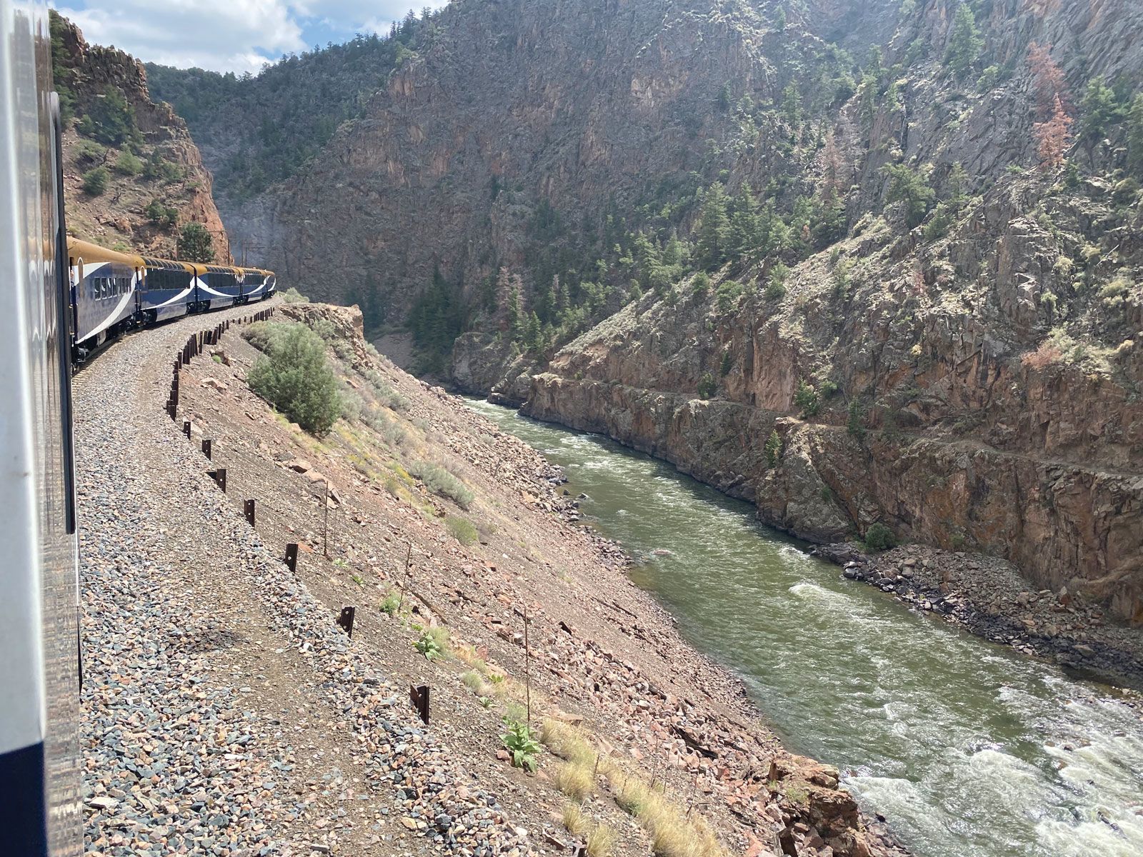 The Gore canyons of central Colorado are among many scenic sections of the Rocky Mountaineer journey. (TW photo by Robert Silk)