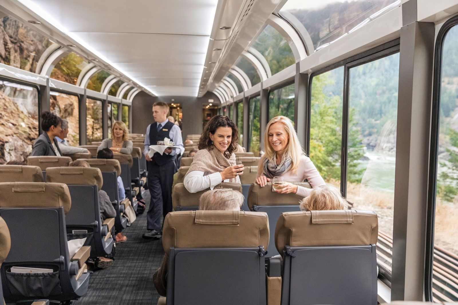 Rail cars on the Rockies to Red Rocks journey feature the operator’s signature oversize windows. (Courtesy of Rocky Mountaineer)