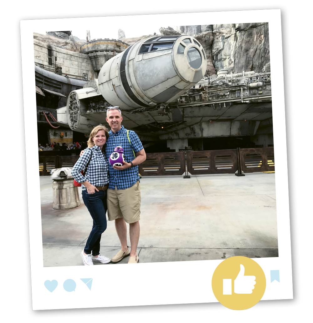 Storybook Destinations’ Tammy Whiting and her husband, Stephen, at Star Wars: Galaxy’s Edge at Disney’s Hollywood Studios.