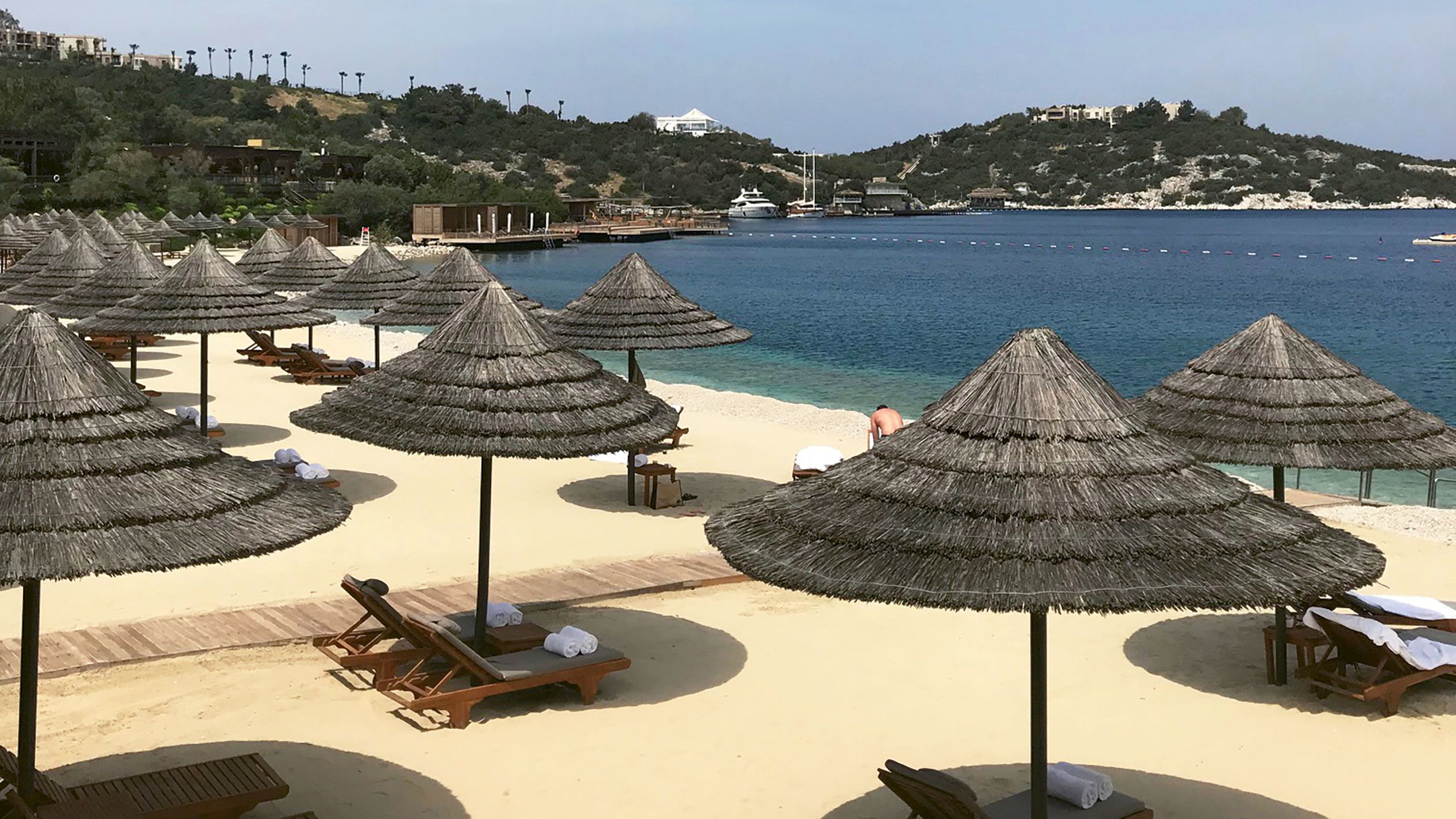 One of two private beaches at the Mandarin Oriental Bodrum. 