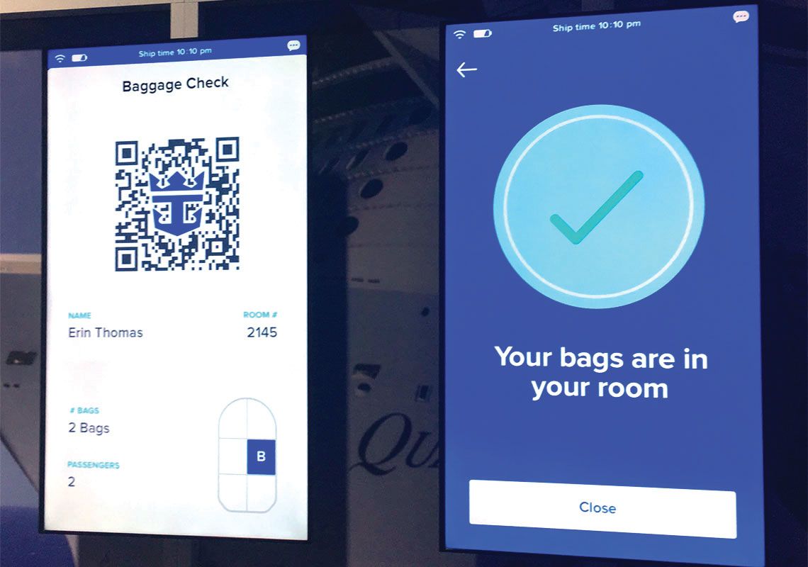 A demonstration of luggage tracking under Royal Caribbean Cruises Ltd.’s smartphone-based Excalibur program. (TW Photo by Johanna Jainchill)