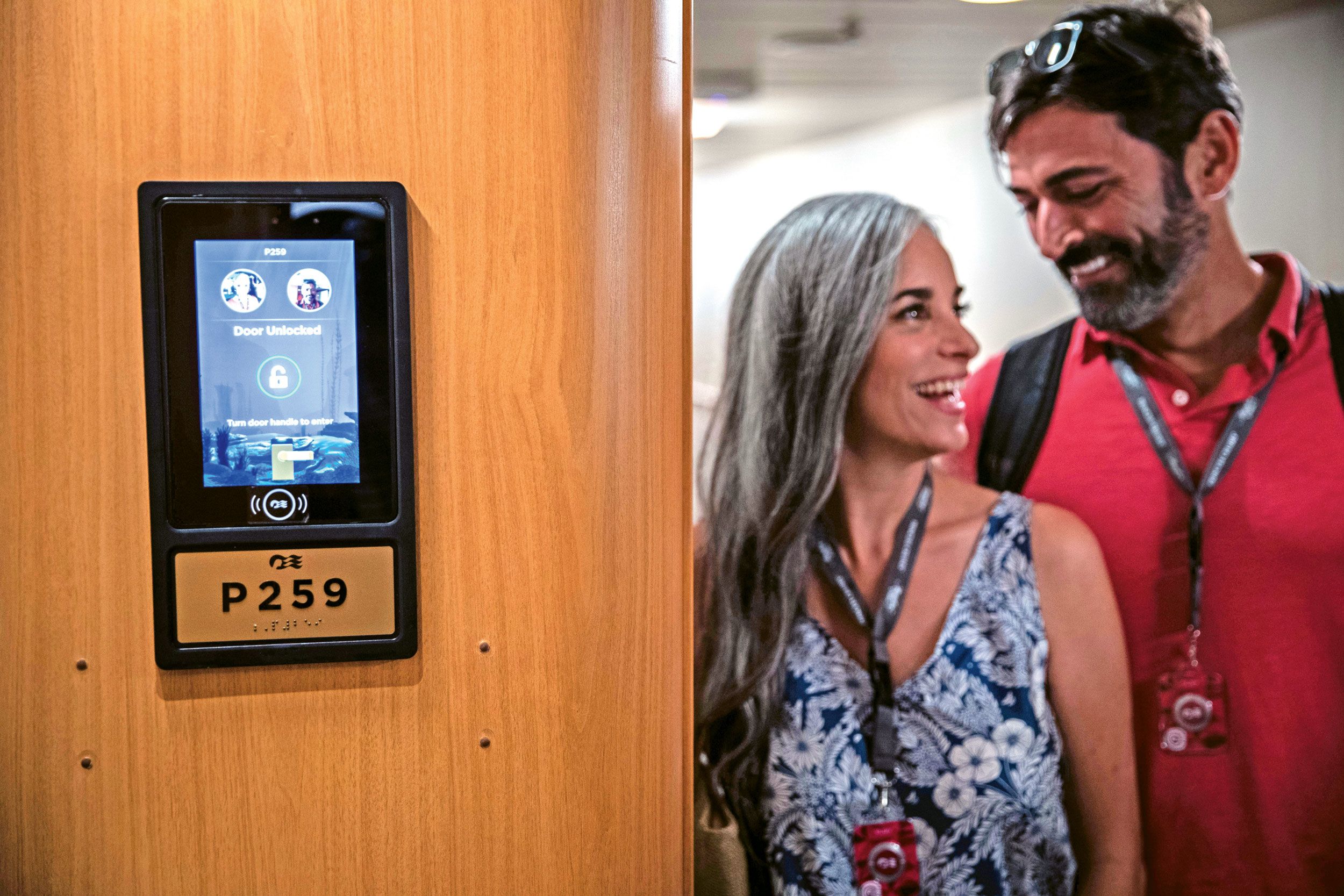 Carnival Corp.’s OceanMedallion technology senses passengers and unlocks their cabin doors.